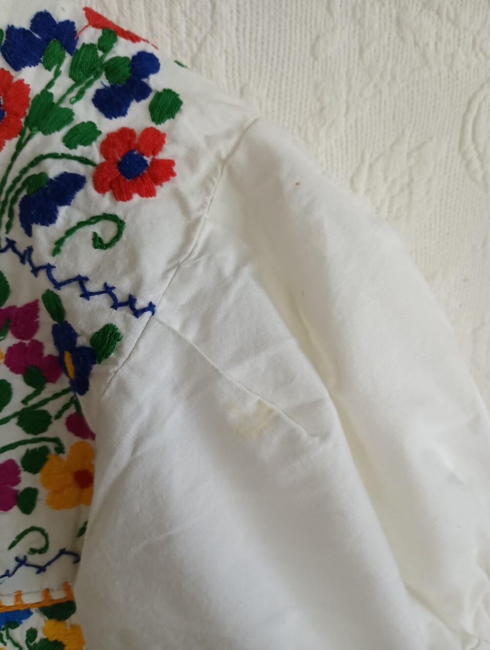 Vintage Hand Embroidered Mexican Dress Traditional Puebla Colorful Maxi Red Blue - Picture 12 of 14
